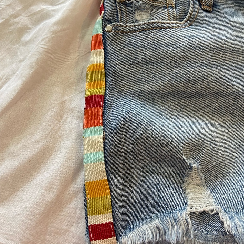 Tinseltown Blue Denim Jean Shorts with Rainbow Side Trim - Picture 2 of 11